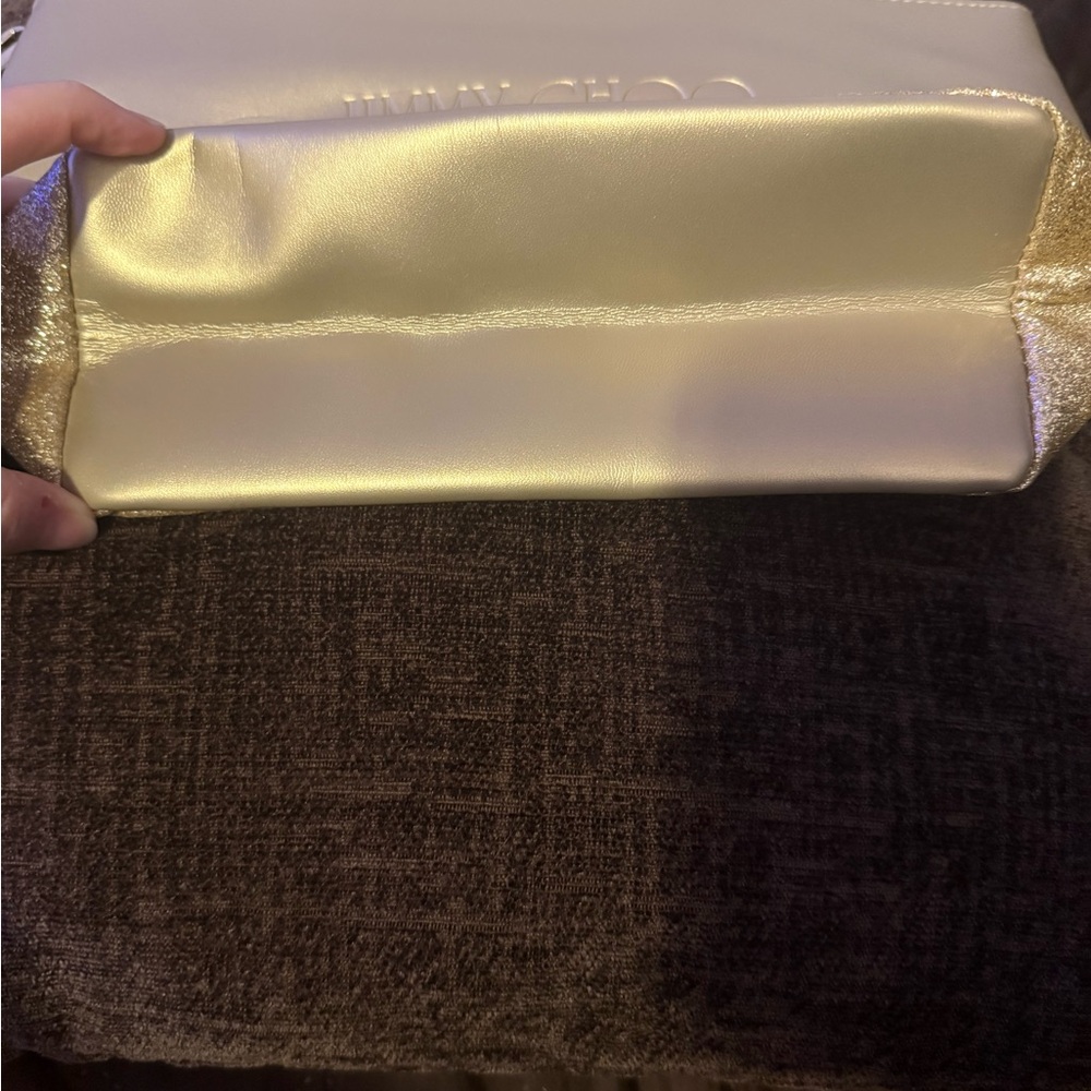 Jimmy Choo Parfums‎ Gold Faux Leather & Glitter Trim Clutch/Makeup Bag - Picture 3 of 9